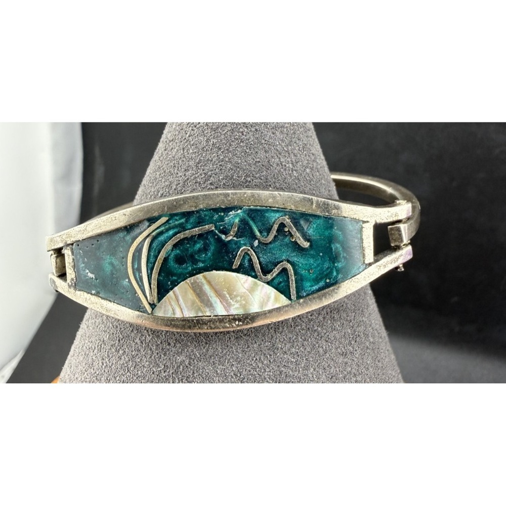 Vintage Alpaca Childs Silver Tone Bracelet‎ Blue  Shell Mother of Inlay